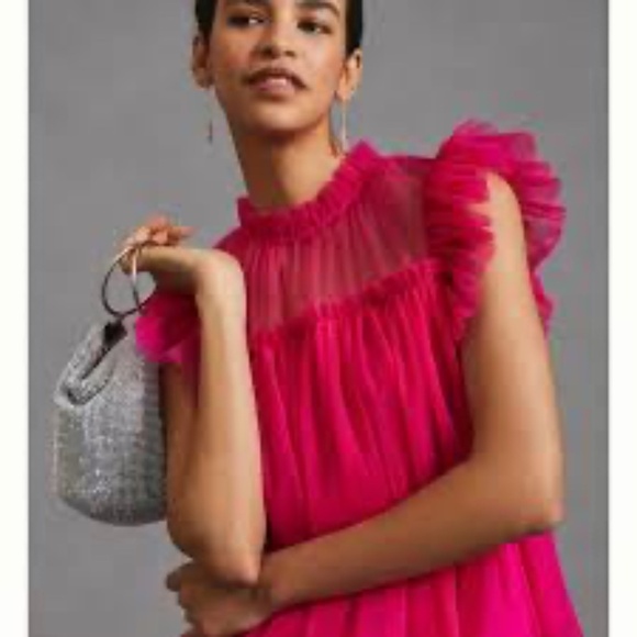 Anthropologie Tops - Anthropologie Sunday in Brooklyn Vibrant Pink Ruffled mesh Top